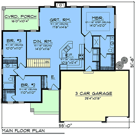 Contemporary, Modern House Plan 100911 with 3 Beds, 2 Baths, 3 Car Garage First Level Plan