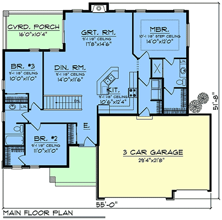 Contemporary, Modern, Ranch House Plan 100912 with 4 Beds, 3 Baths, 3 Car Garage First Level Plan