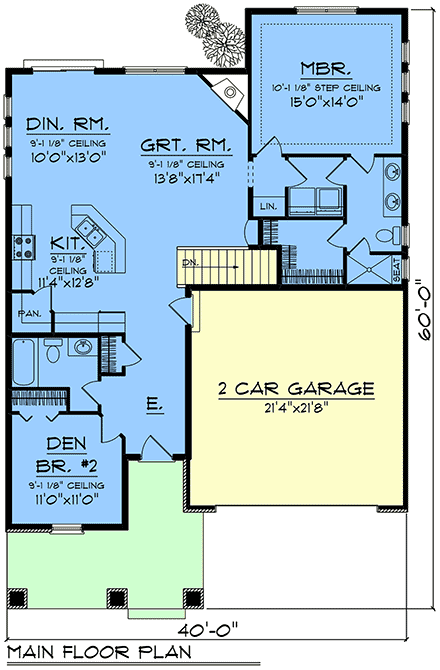 Modern, Ranch House Plan 100915 with 2 Beds, 2 Baths, 2 Car Garage First Level Plan