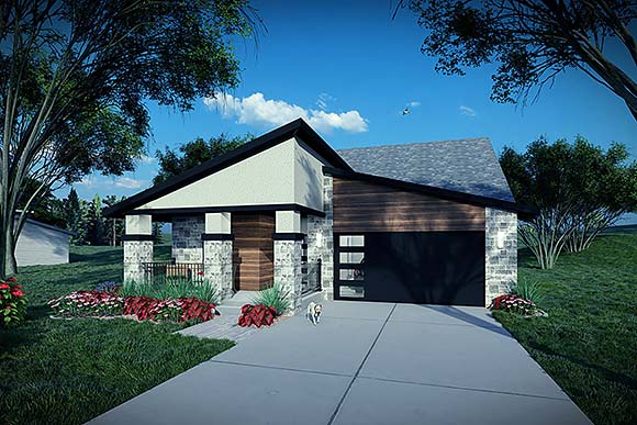 Modern, Ranch House Plan 100915 with 2 Beds, 2 Baths, 2 Car Garage Elevation