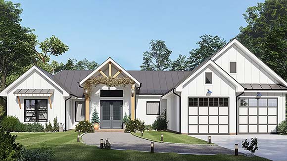 Craftsman, Farmhouse, New American, Ranch, Traditional House Plan 101103 with 3 Beds, 2 Baths, 2 Car Garage Elevation