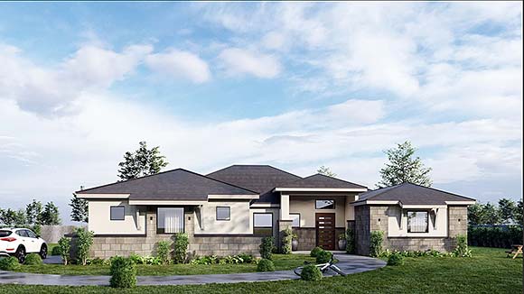 Contemporary, Prairie House Plan 101105 with 3 Beds, 3 Baths, 2 Car Garage Elevation