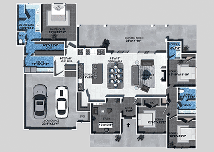 Country, Craftsman, Farmhouse House Plan 101109 with 4 Beds, 3 Baths, 2 Car Garage First Level Plan