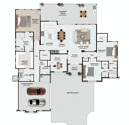 Contemporary, Ranch House Plan 101113 with 3 Beds, 3 Baths, 2 Car Garage First Level Plan