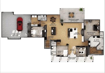 Country, Farmhouse House Plan 101118 with 3 Beds, 3 Baths, 2 Car Garage First Level Plan