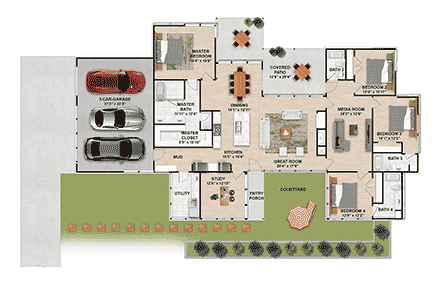 Contemporary, Modern House Plan 101119 with 4 Beds, 4 Baths, 3 Car Garage First Level Plan