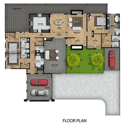 Contemporary, Modern House Plan 101121 with 3 Beds, 3 Baths, 3 Car Garage First Level Plan