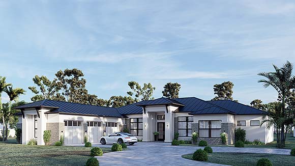 Coastal, Florida, Mediterranean House Plan 101124 with 4 Beds, 5 Baths, 3 Car Garage Elevation