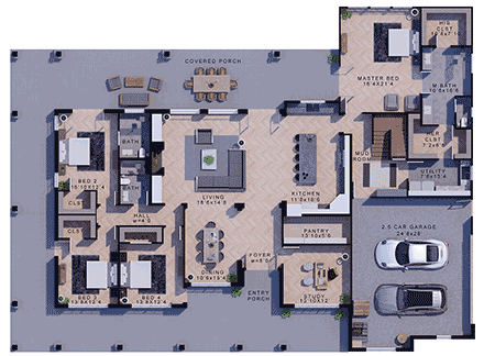 Country, Farmhouse House Plan 101126 with 4 Beds, 4 Baths, 2 Car Garage First Level Plan