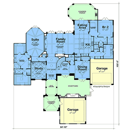 European, French Country House Plan 101200 with 4 Beds, 5 Baths, 4 Car Garage First Level Plan