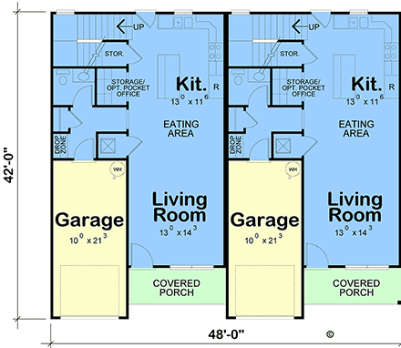 Contemporary, Craftsman, New American Multi-Family Plan 101201 with 6 Beds, 6 Baths, 2 Car Garage First Level Plan