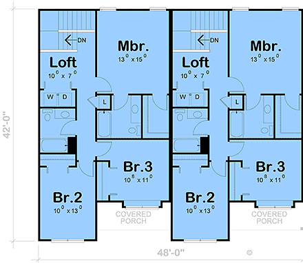 Contemporary, Craftsman, New American Multi-Family Plan 101201 with 6 Beds, 6 Baths, 2 Car Garage Second Level Plan