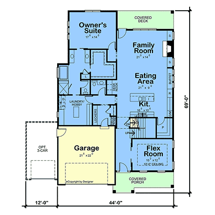 Country, Craftsman, Farmhouse House Plan 101202 with 3 Beds, 3 Baths, 2 Car Garage First Level Plan