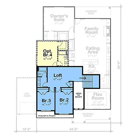 Country, Craftsman, Farmhouse House Plan 101202 with 3 Beds, 3 Baths, 2 Car Garage Second Level Plan