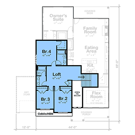 Country, Craftsman, Farmhouse House Plan 101203 with 4 Beds, 4 Baths, 2 Car Garage Second Level Plan