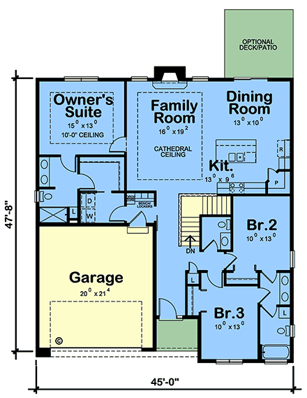 Modern House Plan 101204 with 3 Beds, 3 Baths, 2 Car Garage First Level Plan