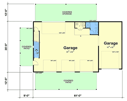 Barndominium, Country, Craftsman, Farmhouse, Modern Garage-Living Plan 101205 with 1 Beds, 2 Baths, 4 Car Garage First Level Plan