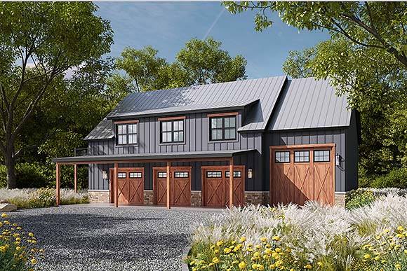 Barndominium, Country, Craftsman, Farmhouse, Modern Garage-Living Plan 101205 with 1 Beds, 2 Baths, 4 Car Garage Elevation