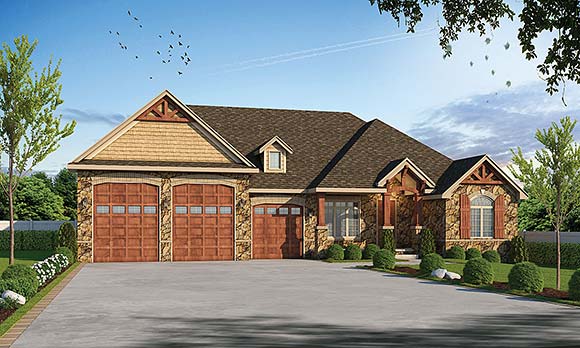 Craftsman, Traditional House Plan 101206 with 2 Beds, 2 Baths, 3 Car Garage Elevation