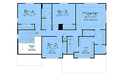 Contemporary, Modern House Plan 101213 with 4 Beds, 3 Baths, 2 Car Garage Second Level Plan