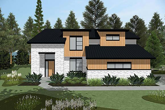 Contemporary, Modern House Plan 101213 with 4 Beds, 3 Baths, 2 Car Garage Elevation