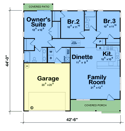 Contemporary, Modern House Plan 101215 with 3 Beds, 2 Baths, 2 Car Garage First Level Plan