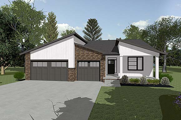 Contemporary, Modern House Plan 101218 with 3 Beds, 3 Baths, 3 Car Garage Elevation
