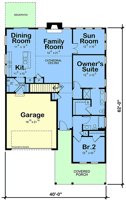 Craftsman, Farmhouse, Ranch House Plan 101222 with 2 Beds, 2 Baths, 2 Car Garage First Level Plan