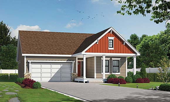 Craftsman, Farmhouse, Ranch House Plan 101222 with 2 Beds, 2 Baths, 2 Car Garage Elevation