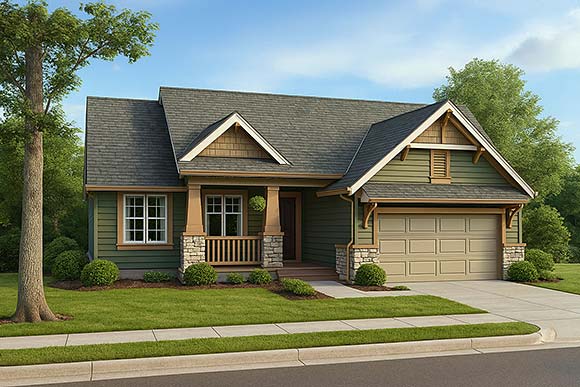 Ranch, Traditional House Plan 101223 with 3 Beds, 2 Baths, 2 Car Garage Elevation