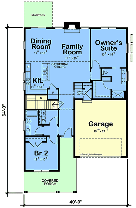 Bungalow, Craftsman, Traditional House Plan 101224 with 2 Beds, 2 Baths, 2 Car Garage First Level Plan