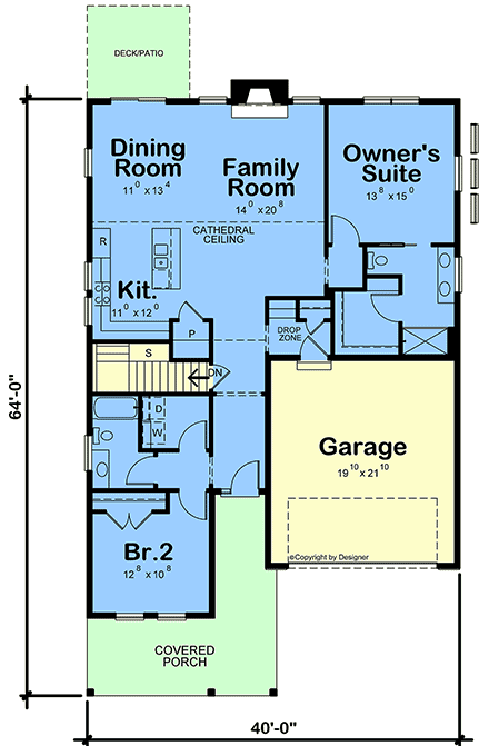 Bungalow, Craftsman, Traditional House Plan 101225 with 2 Beds, 2 Baths, 2 Car Garage First Level Plan