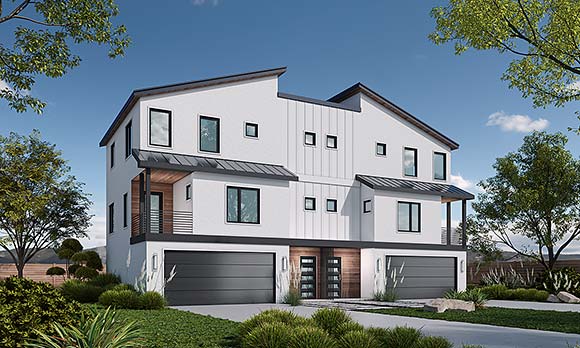 Contemporary, Modern Multi-Family Plan 101227 with 6 Beds, 8 Baths, 4 Car Garage Elevation
