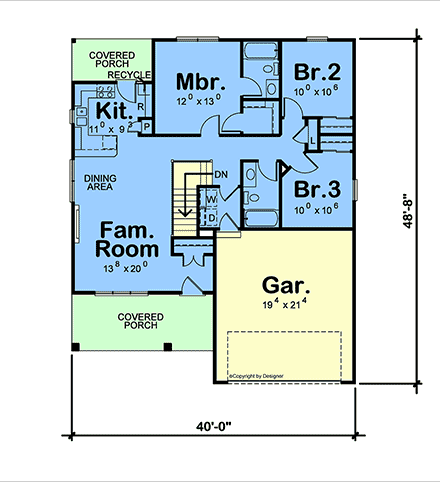 Modern House Plan 101228 with 3 Beds, 2 Baths, 2 Car Garage First Level Plan