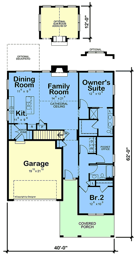 Craftsman, Traditional House Plan 101231 with 2 Beds, 2 Baths, 2 Car Garage First Level Plan