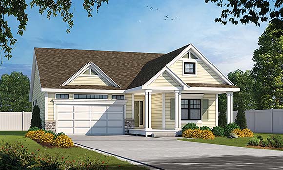 Craftsman, Traditional House Plan 101231 with 2 Beds, 2 Baths, 2 Car Garage Elevation