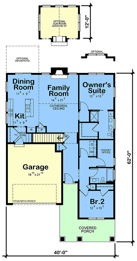 Craftsman, Traditional House Plan 101233 with 2 Beds, 2 Baths, 2 Car Garage First Level Plan