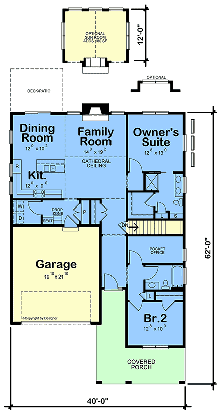 Craftsman, Traditional House Plan 101234 with 2 Beds, 2 Baths, 2 Car Garage First Level Plan