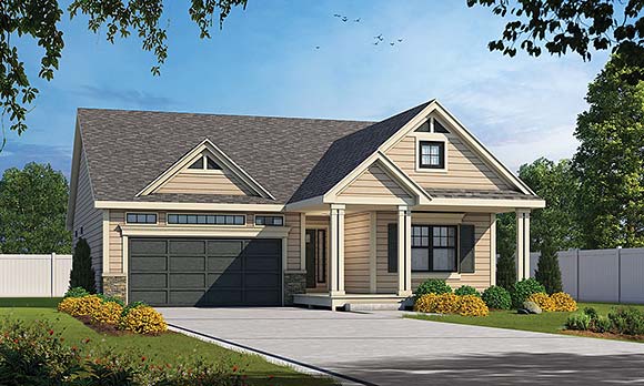 Craftsman, Traditional House Plan 101234 with 2 Beds, 2 Baths, 2 Car Garage Elevation