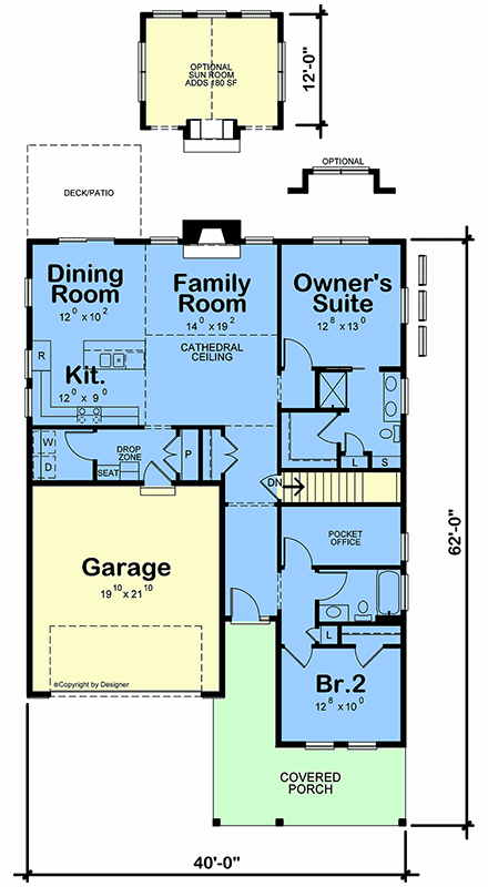 Craftsman, Traditional House Plan 101235 with 2 Beds, 2 Baths First Level Plan