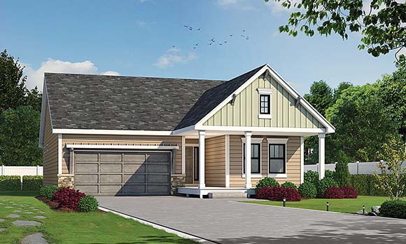Craftsman, Traditional House Plan 101235 with 2 Beds, 2 Baths Elevation