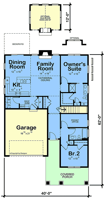 Cottage, Craftsman, Ranch House Plan 101236 with 2 Beds, 2 Baths, 2 Car Garage First Level Plan
