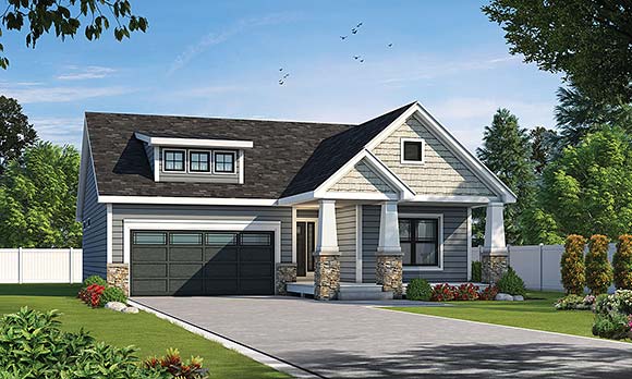 Cottage, Craftsman, Ranch House Plan 101236 with 2 Beds, 2 Baths, 2 Car Garage Elevation