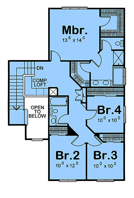 French Country, Traditional House Plan 101239 with 4 Beds, 3 Baths, 2 Car Garage Second Level Plan