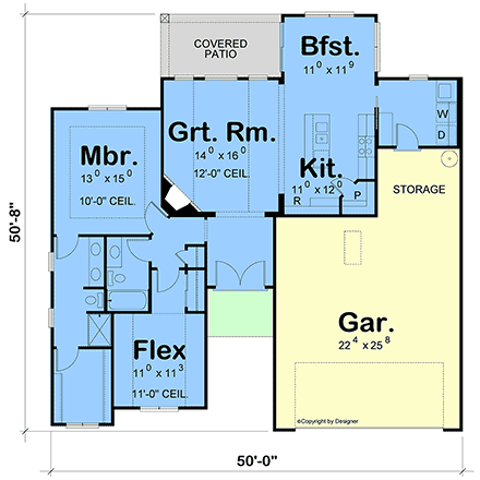 Craftsman, Modern House Plan 101240 with 2 Beds, 2 Baths, 2 Car Garage First Level Plan