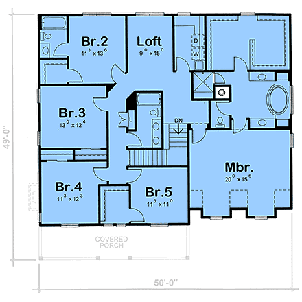 Country, Farmhouse, Traditional House Plan 101241 with 5 Beds, 4 Baths, 2 Car Garage Second Level Plan