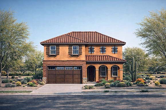 Mediterranean, Southwest House Plan 101242 with 4 Beds, 3 Baths, 2 Car Garage Elevation