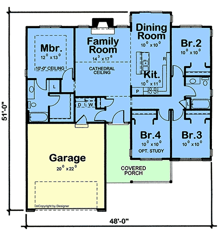 Country, Ranch, Traditional House Plan 101243 with 4 Beds, 2 Baths, 2 Car Garage First Level Plan