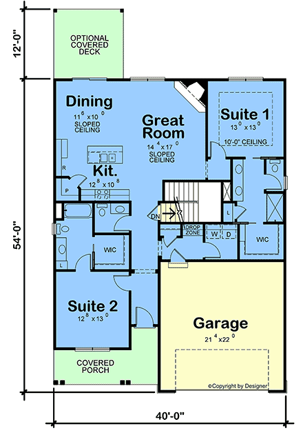 Country, Craftsman House Plan 101245 with 2 Beds, 3 Baths, 2 Car Garage First Level Plan
