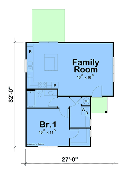 Cottage, Country House Plan 101246 with 1 Beds, 1 Baths First Level Plan